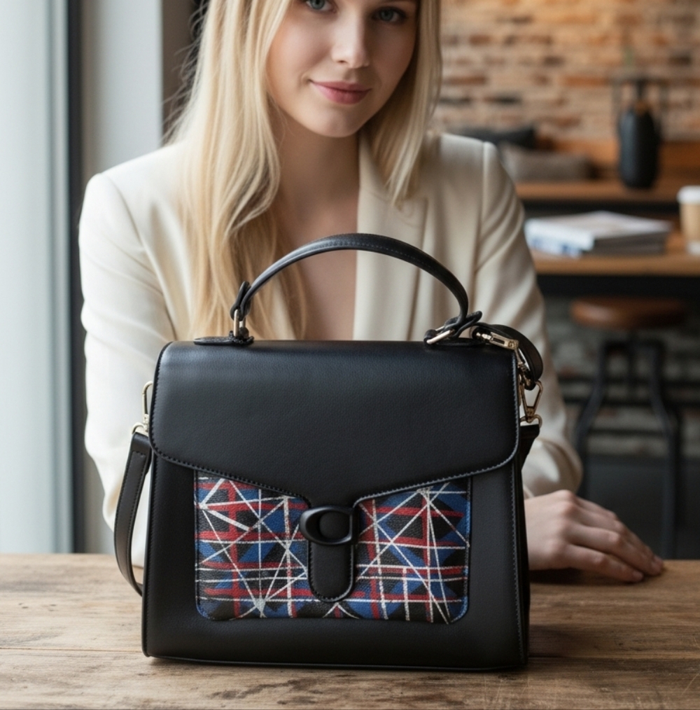 NWOT Sculptural Geometric Crossbody Handbag Bold Abstract Plaid Pattern Purse